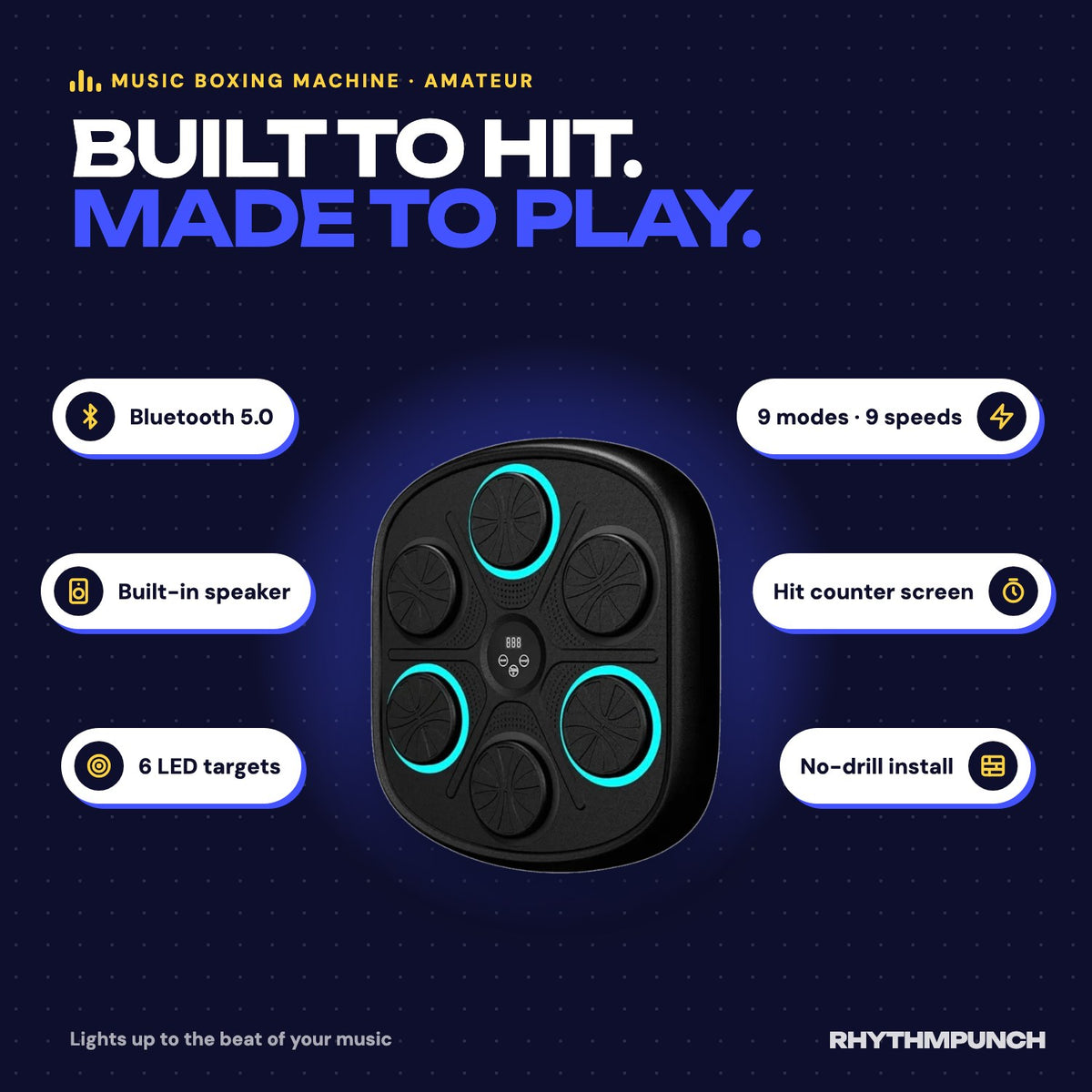 Features: Bluetooth music, light-up targets, built-in speaker