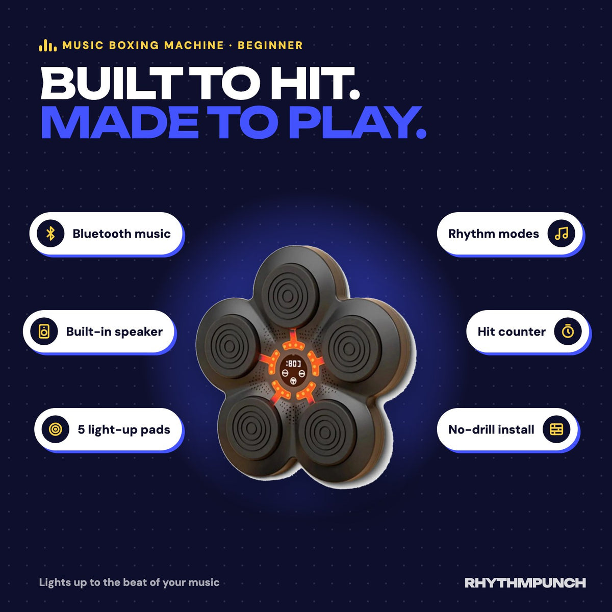 Features: Bluetooth music, light-up targets, built-in speaker