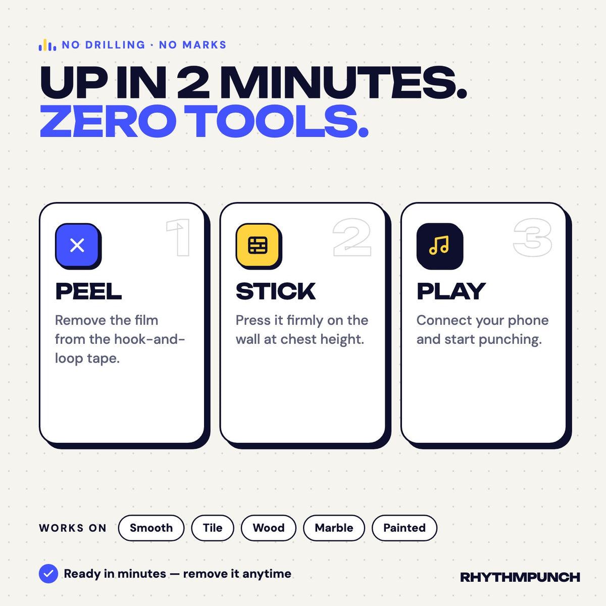 Installs in 2 minutes with no drilling